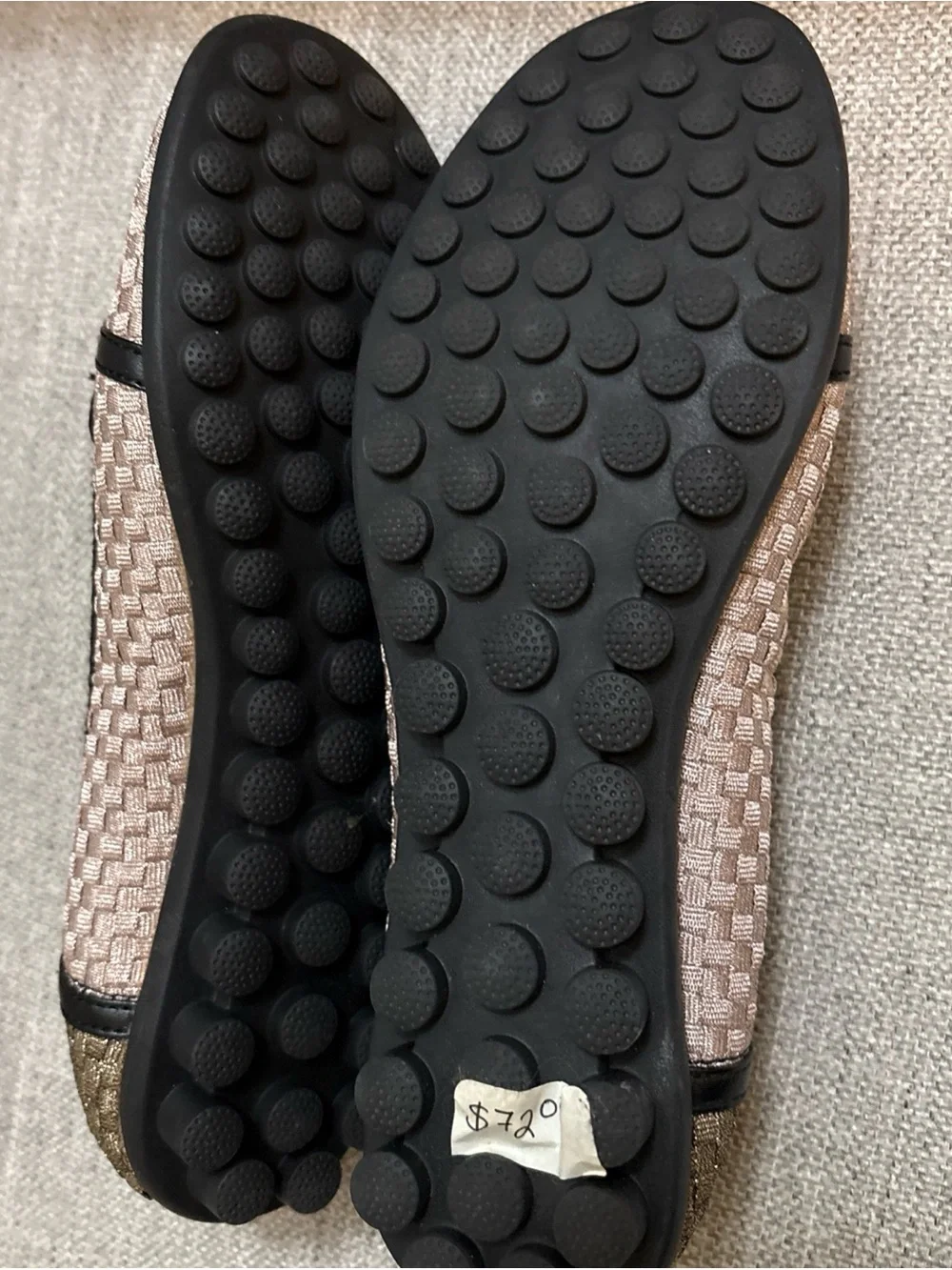 bernie mev. Two-Tone Woven Ballet Flats in Champagne and Black